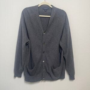 Lands’ End 100% Cashmere Cardigan Large Gray Button Front Sweater